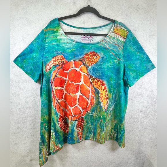 Leoma Lovegrove Tops - Leoma Lovegrove Womens Top XXLarge  Turtle Short Sleeve Asymmetrical Hem